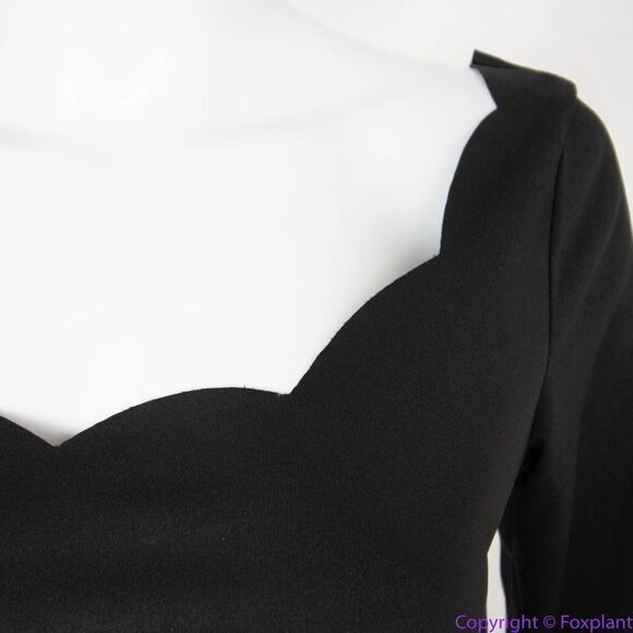 NEW Meaneor black fit and flare midi‎ dress scoop scallop neckline, S - Picture 7 of 16